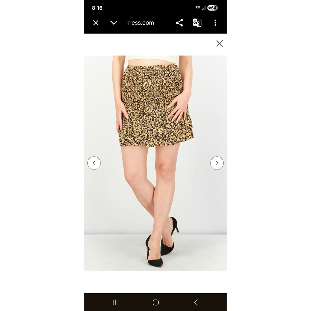 Lost + Wander Black Gold Floral Smocked Ruffle Mini Skirt XS WSWAV6065-6 NWT